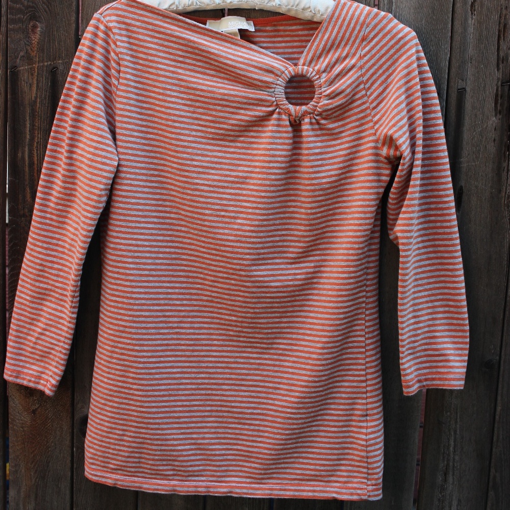 Michael Kors orange and grey striped blouse